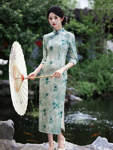 Long Sleeve Improved Plain Elegant Cheongsam 2024 Autumn Vintage Republic of China Style Elegant Velvet Printing Elegant dress