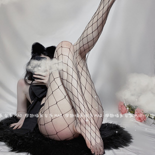 Fishnet Socks Women's Sexy Full Body Open File Easy to Insert Black Silk Stockings Fun Leg Hollow Temptation Pantyhose Open Crotch Large Size