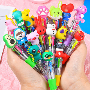 South Korea cute cute cartoon head four color pen mini pen color ballpoint pen student stationery gift prizes wholesale