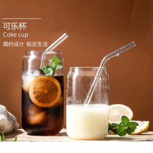 Glass Coke Cup Transparent Coke Can Mason Cup Cold Drink Cup Gao Peng Silicon Suction Cup Tube with Bamboo Lid Wholesale suit