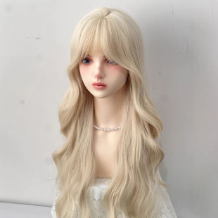 Zhou Li Wig Platinum Women's Curly Hair Full Top Hair Set Internet Popular Barbie Fashion Lolita Simulation Natural Headgear