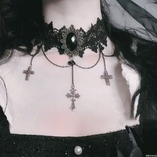 Cross-border accessories palace gothic hot girl neck chain solid color lace necklace choker clavicle chain vintage collar women