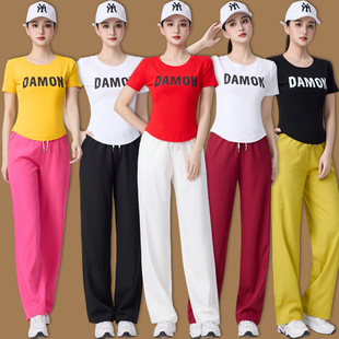 Luoshen Square Dance Costume New Set Short Sleeve Cotton Top Long Pants Straight Pants Team Performance Dance Outfit