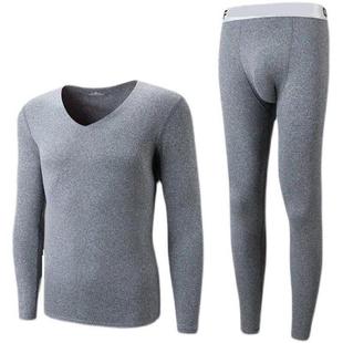 Traceless V-neck Thermal Underwear Men's fleece-lined Self-heating Fleece Autumn Clothes and Pants suit Youth Constant Temperature Line and Pants