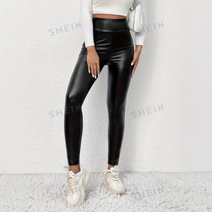 Leather Pants for Women Wish Cross-Border Popular Export Plus Size High Waist Leggings for Women Elastic Leggings Fleece-Lined to Tighten the Tummy