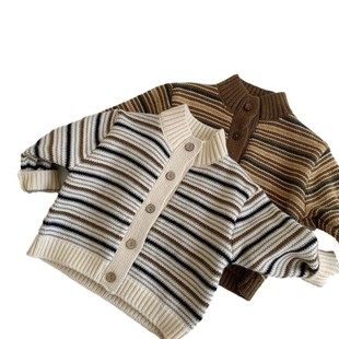 Maibao Children's Sweater 2024 Winter New Boys and Girls Children's Wear Knitwear Korean Style All-match Striped Top Jacket