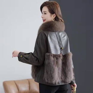 Haining New Fox Fur Coat Women's Hot Autumn and Winter Leather Stitching Pike Mink Fur Coat High-end Sense