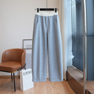 Spring and summer 2024 new letter high waist wide leg sickle pants women's loose slim linen banana pants casual pants 837J
