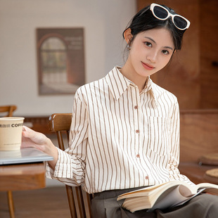 Real Shot of Striped Shirt 2025 Spring Women's New Thin Loose Polo Collar Tongle Long-Sleeved Top Jacket for Women