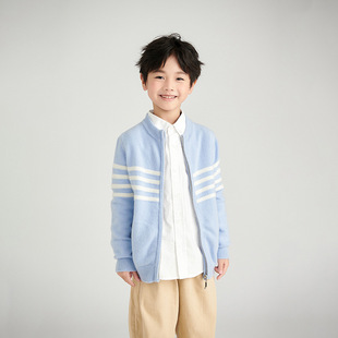 2024 Autumn and Winter New 100 Pure Wool Seven-pin Contrast Color Striped Zipper Cardigan Korean Style Men's and Women's Coat
