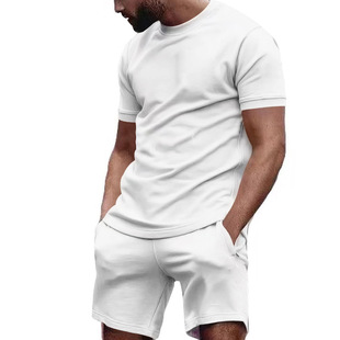 Summer Men's Bird-eye Short-sleeved suit Breathable Basketball Suit Solid Color T-shirt Half Shorts Quick-drying Sports suit