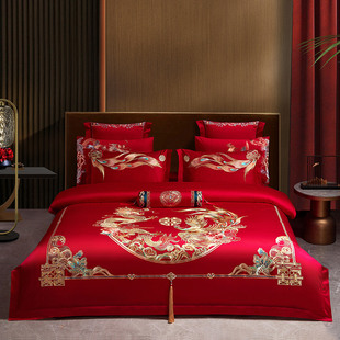 New 100 cotton long staple cotton wedding quilt embroidery four-piece set six-piece set eight-piece set bedding