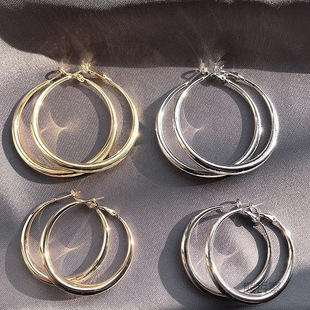 Large Thick Ear Ring s925 Sterling Silver Ear Needle European and American Style Temperament Exaggerated Simple Ear Drop Large Circle Circle Ear Trendy