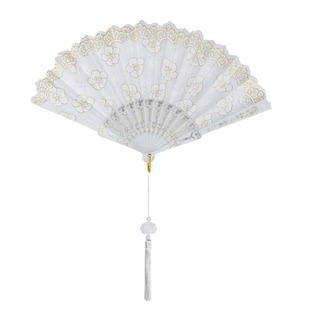 New Chinese Retro Black Lace Folding Fan Jk Lolita Hanfu Cheongsam Fan Tassel Antique Photography Props Tide
