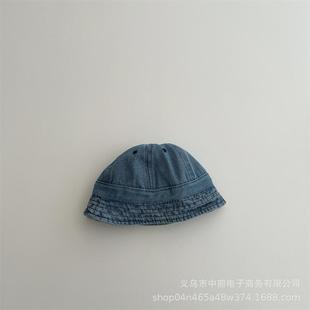 Children's fisherman hat Korean-style fashion solid color denim sun-proof sun-proof bucket hat boys and girls baby travel basin hat