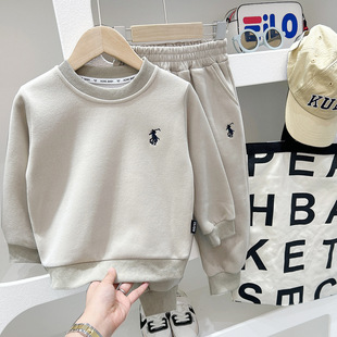 2025 spring new boys' embroidery sweater suit big children's sports sweater sweater pants two-piece suit generation