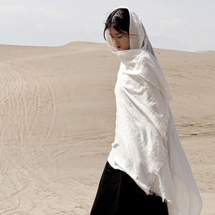 Ethnic Style Northwest Dunhuang Xinjiang Tourism Desert Wear Oversized Sunscreen Headscarf Thin Cotton Linen Scarf Scarf