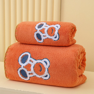 New cute bear coral fleece mother and child towel household towel bath towel cartoon embroidery couple bath towel