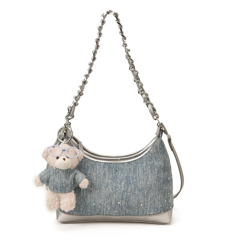 Cross-border denim bags, Korean niche tote bags for women, new cross-border style, simple, casual, commuting, large capacity shoulder bags