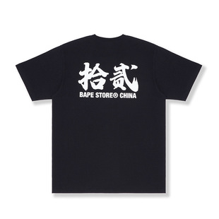 BAPE men's autumn and winter ink camouflage ape head auspicious cloud pattern calligraphy printing short sleeve T-shirt X10021J