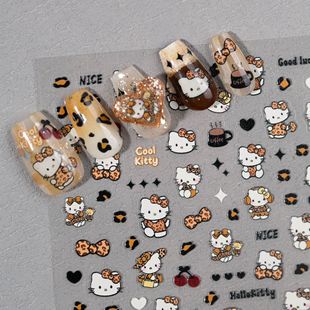 2024 New Autumn and Winter Leopard Kitty Leopard Cat Nail Art Stickers Cartoon Waterproof Stickers
