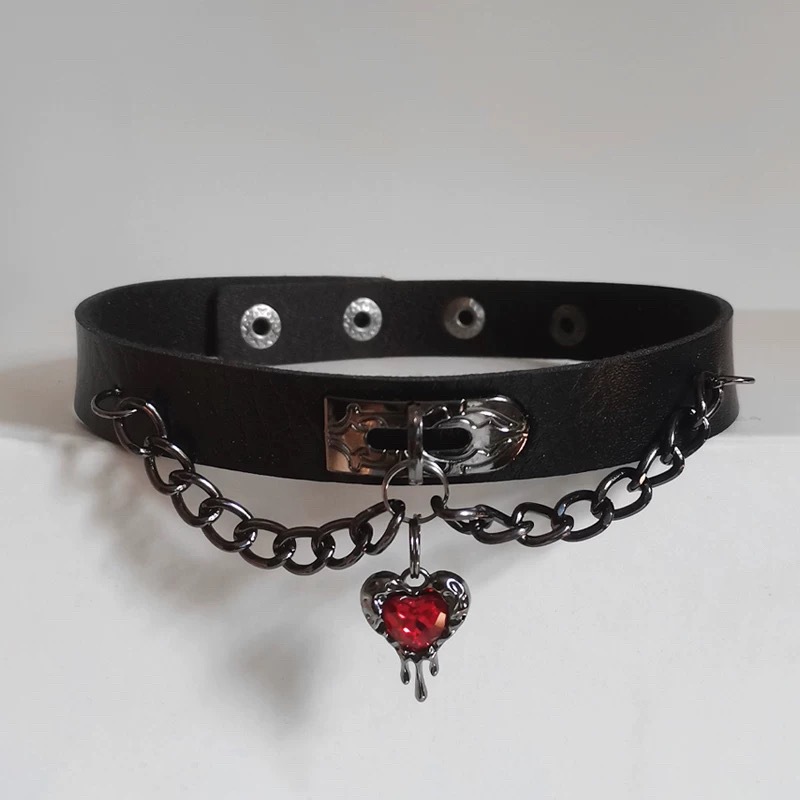 Black leather choker necklace, dark punk Y2K subculture spider necklace, Lolita choker, Halloween.