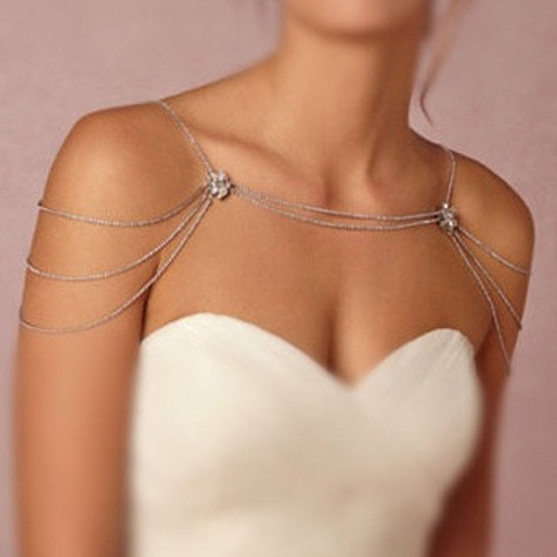 Amazon Hot Flower Rhinestone Shoulder chain Bride Ethnic Style Multi-Layer Shoulder Cross-Border Accessories body chain