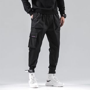 Overalls men's fashion brand functional hip hop ins ankle-tied student casual pants Korean style loose trendy cropped harem pants
