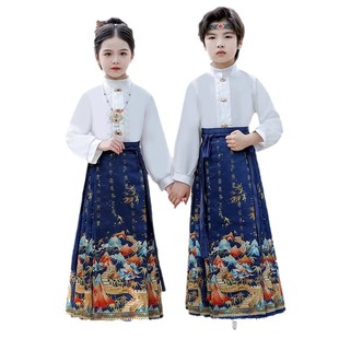 Daifa Children's Horse-faced Skirt suit Chinese Style Boys' Guoxue Hanfu Recitation Performance Dress Girls' Long-sleeved Tang Suit