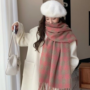 Vintage Academy-style Red Plaid Scarf Winter High-end Couple Warm Korean-style Thickened Student Shawl Scarf