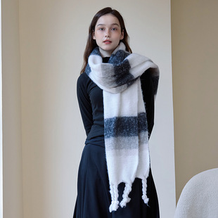 High-grade Scarf Women's Winter Long Imitation Mauhair Retro Plaid Shawl Korean Style Student Thickened Warm Scarf
