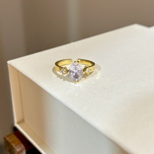 Autumn and Winter All-match Aquamarine Caibao Zircon Butterfly Ring Women's Opening Adjustable Niche High-end Light Luxury All-match