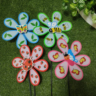 Animal Plastic Windmill Sunflower Windmill Park Kindergarten Decorative Windmill Single Layer Cartoon Plastic Windmill