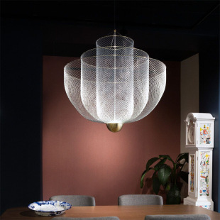 Duplex Building Designer Creative Art Nordic Post-modern Simple Round Shape Metal Grid Dining Room Chandelier
