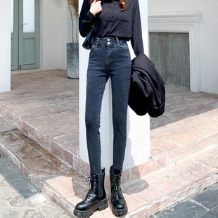 High Waist Stretch Jeans Women's Skinny Pants Spring and Autumn New Double Buckle Korean Style Slim-fit Tight Cropped All-match Pencil Pants