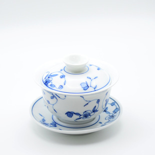 Hand painted blue and white tea cover Bowl single high-end hover cover Bowl kung fu tea set non-scald three-piece Cover bowl three-piece set