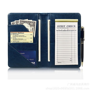 Foreign trade hot menu check clip PU wallet waterproof hotel bill with change zipper wallet