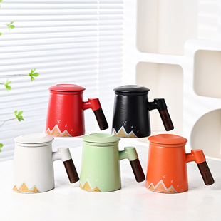 Yuanshan Office Cup Tea Cup Separation Cup with Lid Filter Household Tea Cup Ceramic Water Cup Mug Accompanying Gift