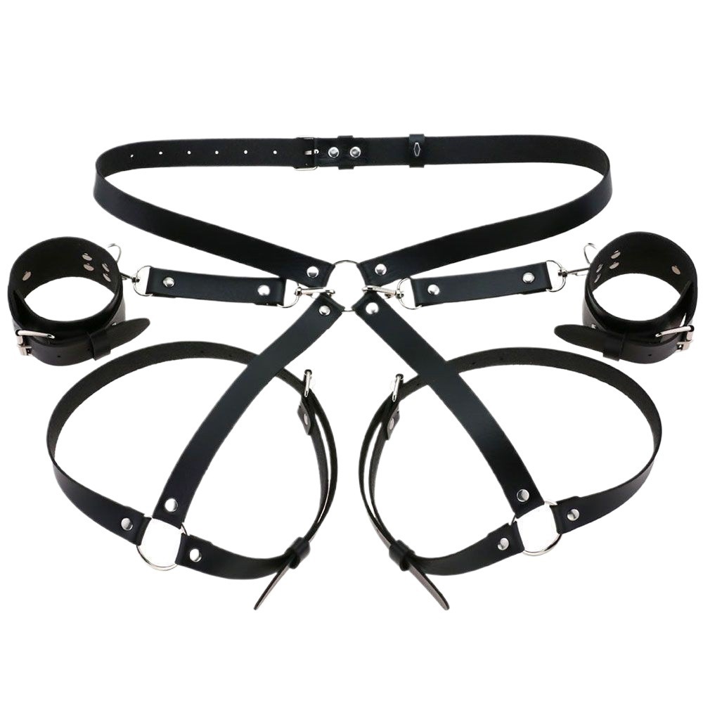 Cross-Border Belt Belt Women's Handcuffs Set Sm Bondage with Leg Rings Bundled Flirting European and American Adjustable Women's Waist Chain