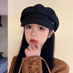 Beret hat women's fashionable autumn and winter elegant all-match British style peaked newsboy hat face-looking small octagonal painter hat