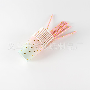 Spot gradient colorful bronzing small polka dot paper tray paper Cup four-piece children's birthday party decoration tableware