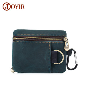 Joyir Genuine Leather Coin Purse Multifunctional Crazy Horse Leather Coin Cash Key Storage Bag Portable Waist Small Bag