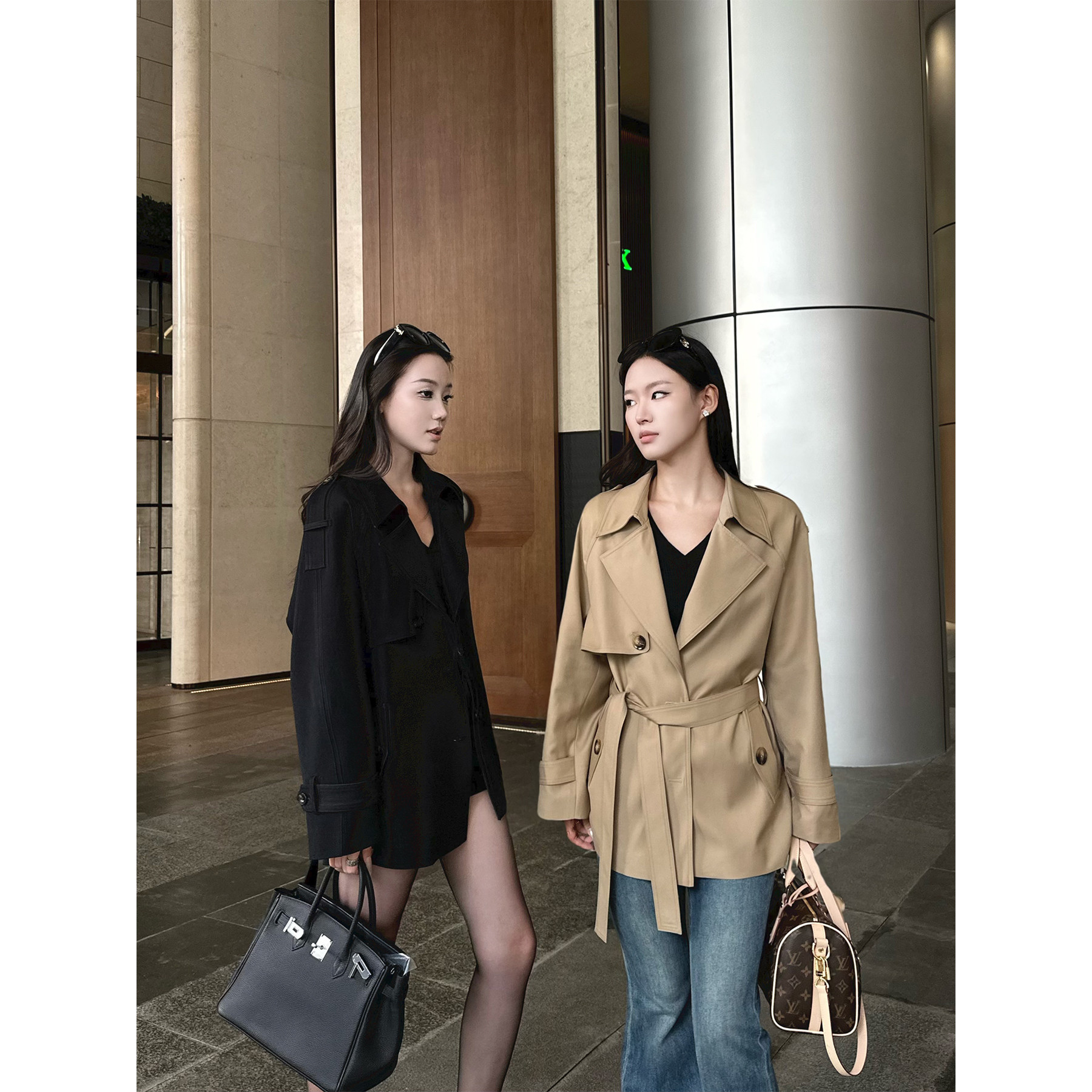Korean-style British chic khaki short trench coat for women, 2026 spring and autumn new fashion silhouette jacket for petite women