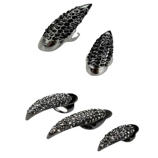 European and American Jewelry Retro Exaggerated Cross-border Diamond-encrusted Demon Ji Curved Hook Cat Claw Long Nail Set Ring Ring