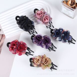 Temperament Duckbill Hair Accessories Rose Flower Hair Clip Silk Yarn Fabric High-grade Headwear Hair Tie Hair Special Headwear