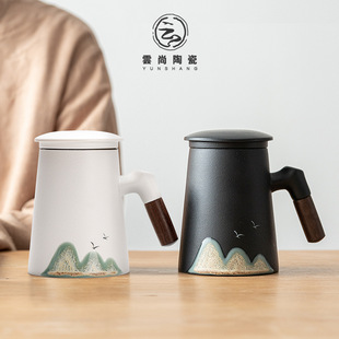 Wanli Mountain and River Mug Ceramic with Lid Filter Household Gift-giving Office Tea Cup Drinking Cup for Men and Women