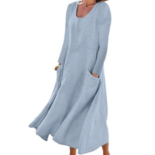 Europe and the United States cross-border summer new women's casual loose fashion retro cotton long sleeve round neck beach dress