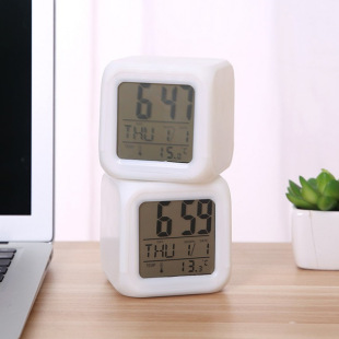 Factory direct colorful color change mood alarm clock creative home square white lazy electronic clock LED luminous