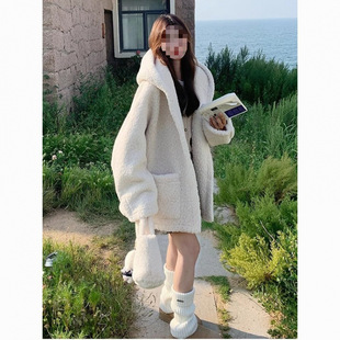 Korean-style Lamb Wool Coat Women's Winter New Thickened Coat Ins Cotton-padded Coat Warm Hooded Cotton-padded Jacket Slimming