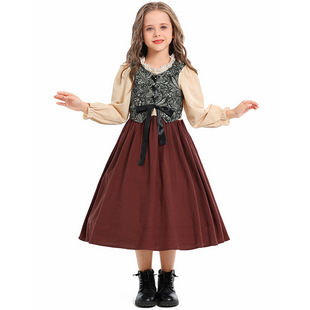 Halloween Children's Costume Foreign Trade Style Retro Court Medieval Pastoral Style Farm Girl Stage dress